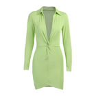 Green Sexy Long Sleeve Mini Dress High Waist V Neck